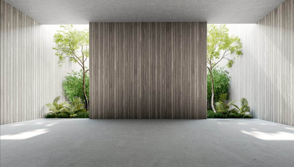 Empty,old,wood,plank,wall,3d,render,there,are,concrete,floor,behide